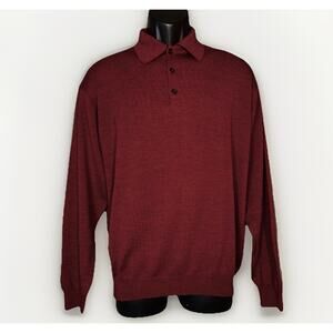 Brandini Mens Medium Oxblood Red Italian 100 Extra Fine Merino Wool Polo Sweater
